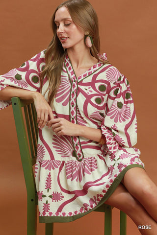 Umgee Abstract Print Babydoll Dress