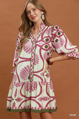 Umgee Abstract Print Babydoll Dress