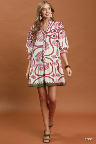 Umgee Abstract Print Babydoll Dress