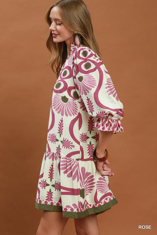Umgee Abstract Print Babydoll Dress