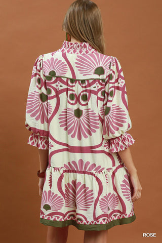 Umgee Abstract Print Babydoll Dress