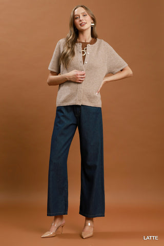 Umgee Knit Short Sleeve Button Down Cardigan