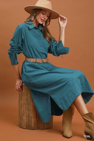 Umgee Collared Button Down Midi Dress