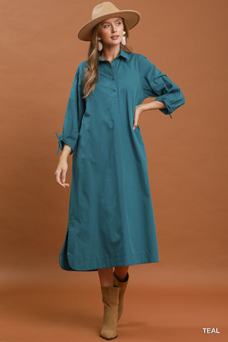 Umgee Collared Button Down Midi Dress