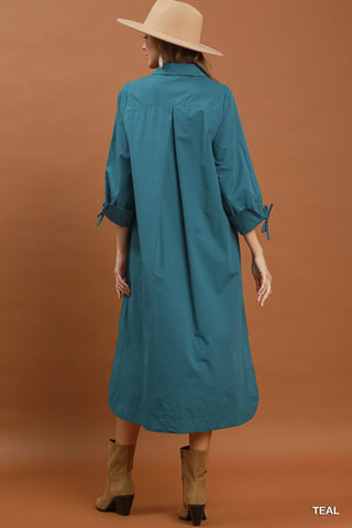 Umgee Collared Button Down Midi Dress