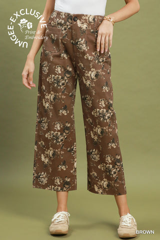 Umgee Floral Wide Leg Crop Pants