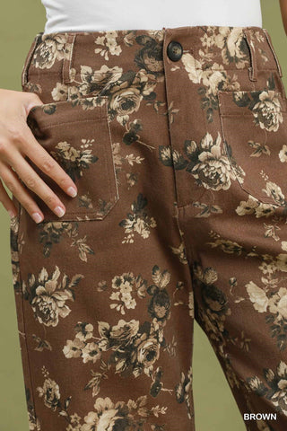Umgee Floral Wide Leg Crop Pants