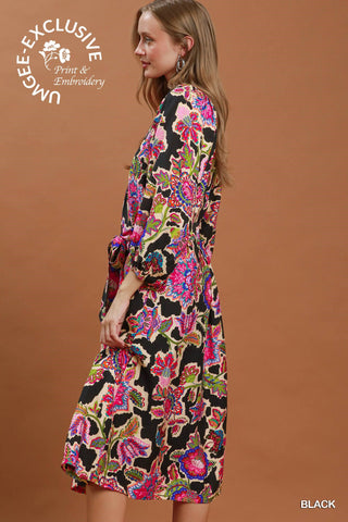 Umgee Bright Floral Embroidered Midi Dress