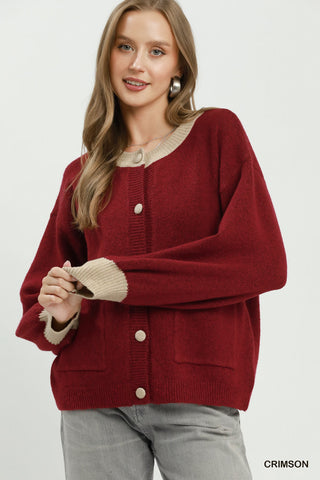 Umgee Contrast Trim Cardigan
