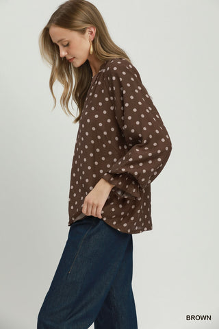 Umgee Polka Dot Ruffle Cuff Blouse