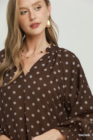 Umgee Polka Dot Ruffle Cuff Blouse