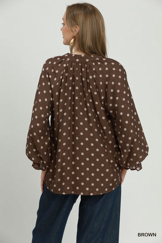 Umgee Polka Dot Ruffle Cuff Blouse