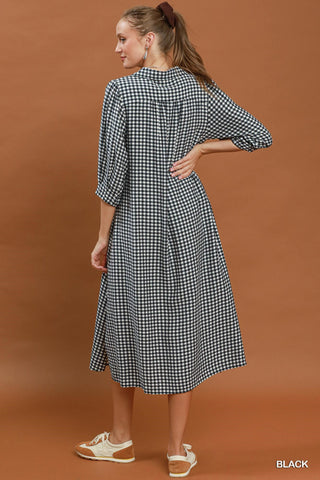 Umgee Gingham Collared Midi Dress