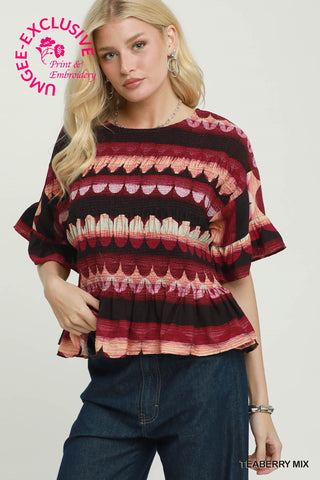 Umgee Smocked Peplum Top