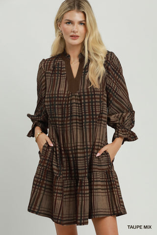 Umgee Mixed Plaid Tiered Babydoll Dress