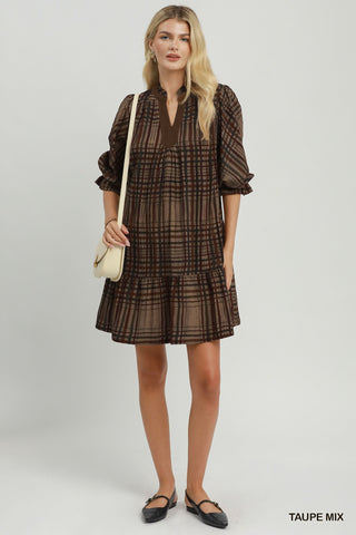 Umgee Mixed Plaid Tiered Babydoll Dress