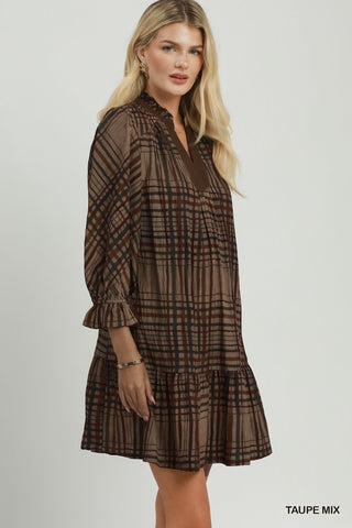 Umgee Mixed Plaid Tiered Babydoll Dress