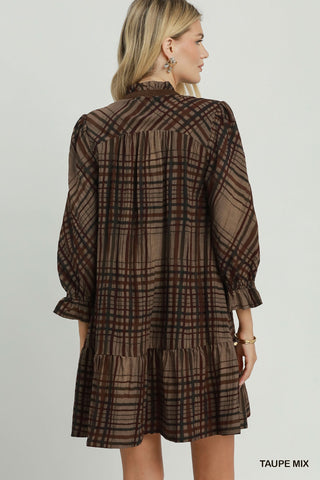 Umgee Mixed Plaid Tiered Babydoll Dress