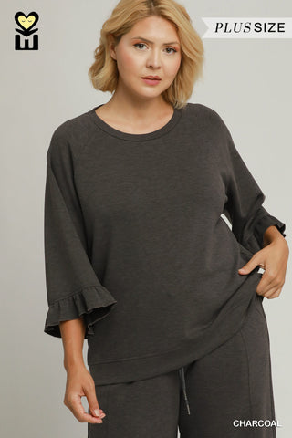Umgee Luxeknit Ruffle Raglan Sleeve Top