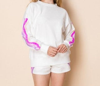 Sequin Striped Pullover-White Birch