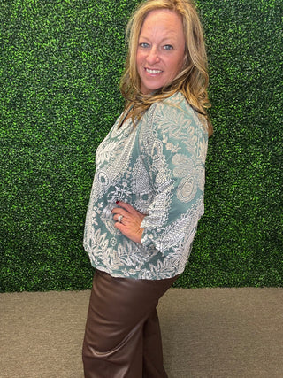Damask Print Velvet Top