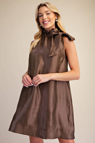 Glam Ruffle Tie Neck Sleeveless Side Pocket Mini Dress