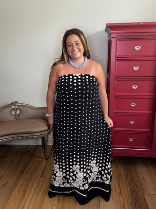 Entro Strapless Polka Dot Floral Border Maxi