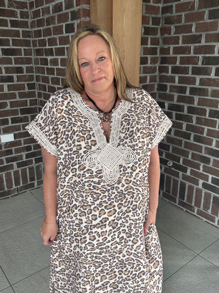 Entro Leopard Caftan Midi Dress