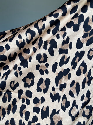 White Birch Camel Leopard Satin Button Up Shirt