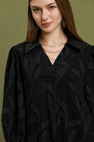 Umgee Jacquard Collared Midi Dress
