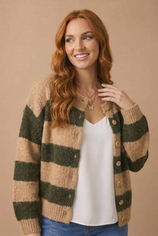 Haptics Striped Button Down Cardigan