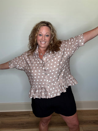 Entro Polka Dot Ruffle Hem Top