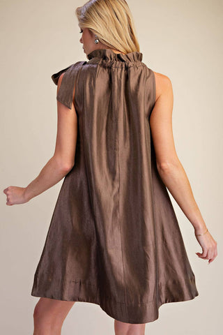 Glam Ruffle Tie Neck Sleeveless Side Pocket Mini Dress