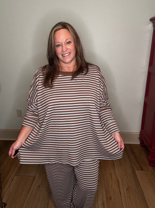 Heimish Blue/Brown Striped Waffle Knit Top