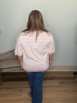 Polagram Blush Striped Ribbed Hem Top