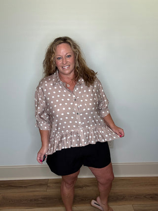 Entro Polka Dot Ruffle Hem Top