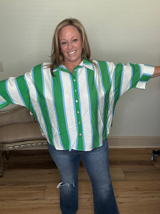 Entro Short Sleeve Striped Button Up