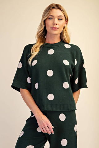 Glam Polka Dot Short Sleeve Sweater