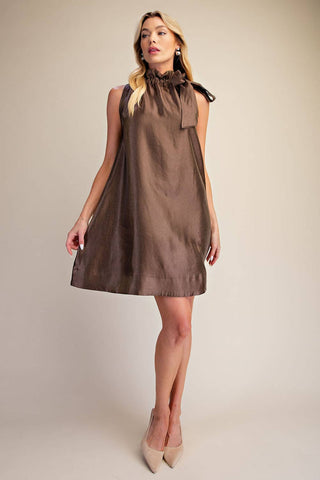 Glam Ruffle Tie Neck Sleeveless Side Pocket Mini Dress