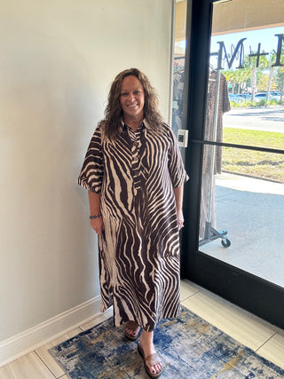 Entro Brown Zebra Print Midi Dress