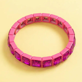 Enamel Stretch Bracelet - Square Gems - Libby - Asst Colors