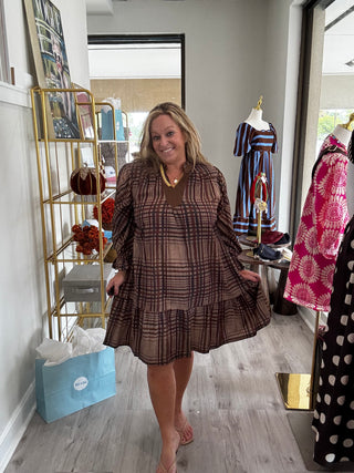 Umgee Mixed Plaid Tiered Babydoll Dress
