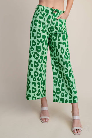Colette Cropped Wide-Leg Leopard Pants