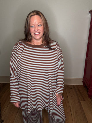 Heimish Blue/Brown Striped Waffle Knit Top