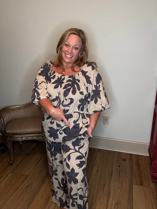 Easel Floral Challis Top and Pant Set
