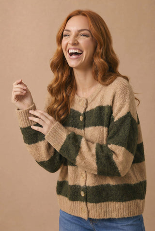 Haptics Striped Button Down Cardigan