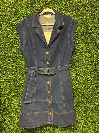 entro denim dress Entro Blue Denim Mini Dress With Belt Buckle Straps Women's Size Medium New