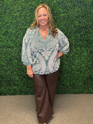 Damask Print Velvet Top
