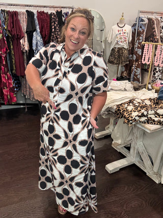 Entro Printed Short Sleeve Midi Dress