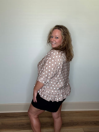 Entro Polka Dot Ruffle Hem Top